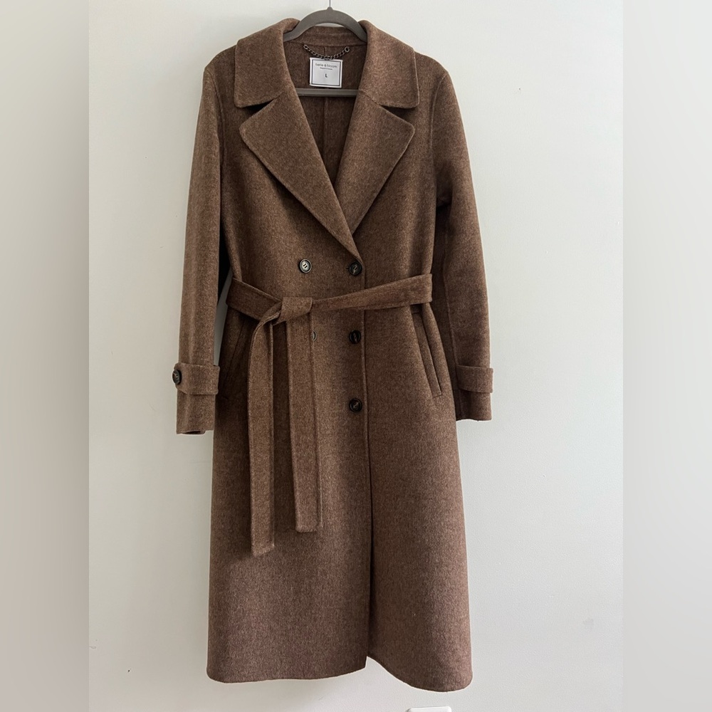 Brown Wool Belted Long Coat - Large